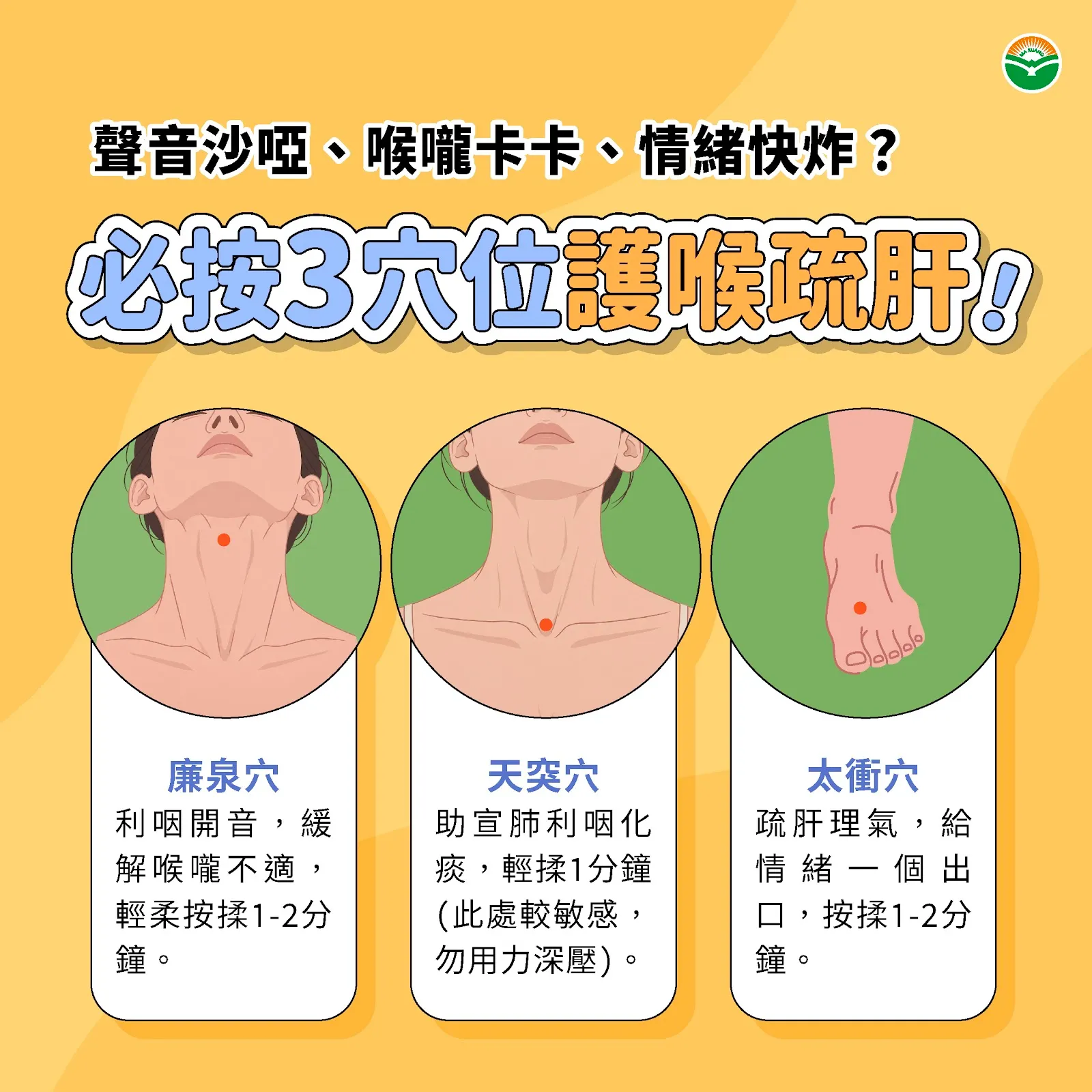 喉嚨要保養，別忘了按壓這3個穴位。（圖／馬光醫療網提供）